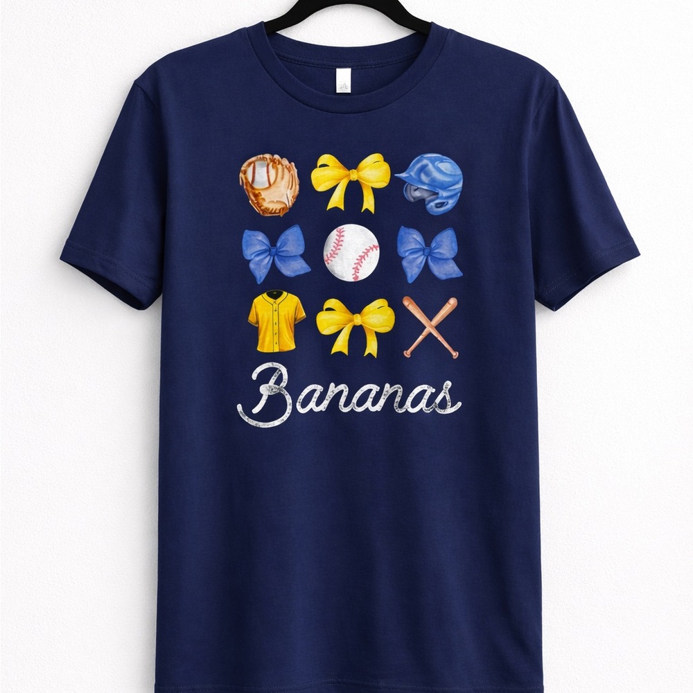NWT Savannah Bananas Bow T-shirt, S, Navy
